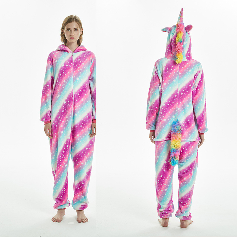 Pijamas de una pieza de coral grueso con diseño de animales de dibujos animados, franela cálida informal de manga larga, venta al por mayor del fabricante, gruesos y cálidos.