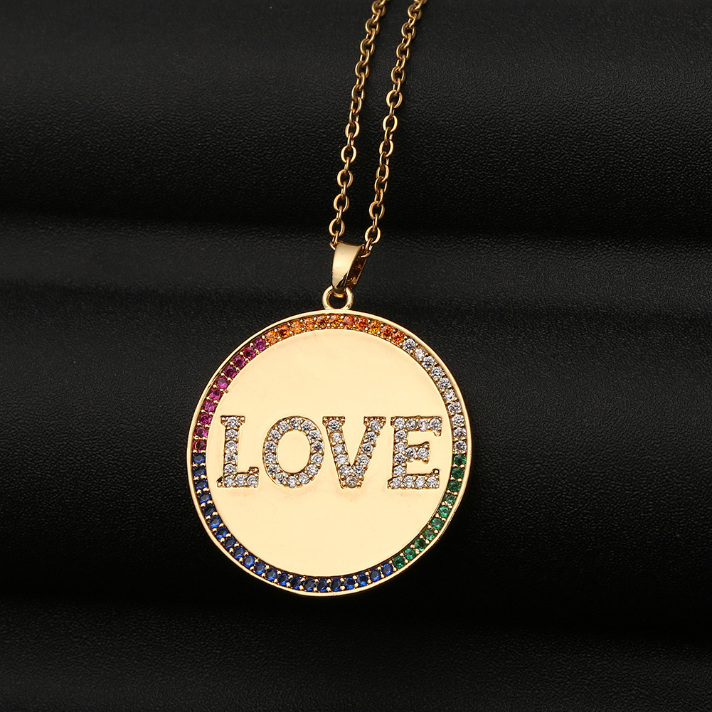 Fashion Round Love Letters Copper Inlaid Zircon Necklace Wholesale display picture 5