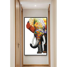 手绘油画立体刀画现代简约客厅竖版走廊玄关装饰画 大象
