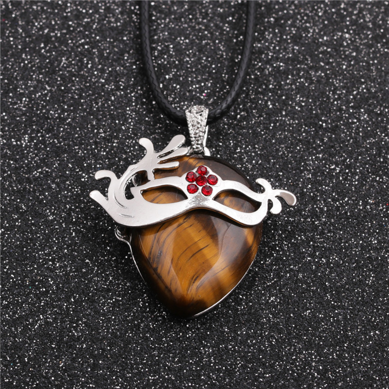 Fashion New Geometric Ethnic Style Ladies Wax Rope Tiger Eye Pendant Necklace display picture 3