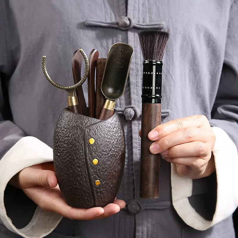 茶具配件功夫茶艺黑檀木六君子套装厂家直销一件代发紫砂茶道摆件