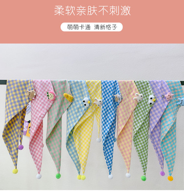 韩版棉麻格子儿童卡通三角巾秋季百搭新款男女宝宝可爱小围巾围脖|ru