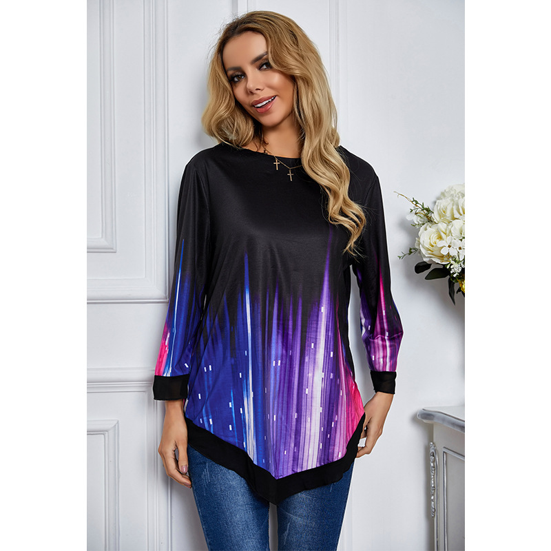 printing dyeing round neck long sleeve top NSSA26086