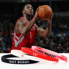 NBA火箭隊球星1號麥迪簽名手鐲環圈6mm細款窄邊運動夜光硅膠腕帶