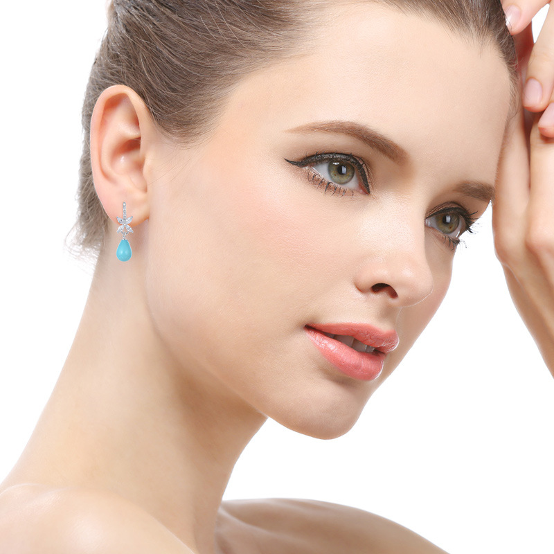 Estilo coreano Super Hada elegante flor con incrustaciones de circón pendientes mujer s925 plata esterlina trébol azul Shell perlas pendientes de perlas