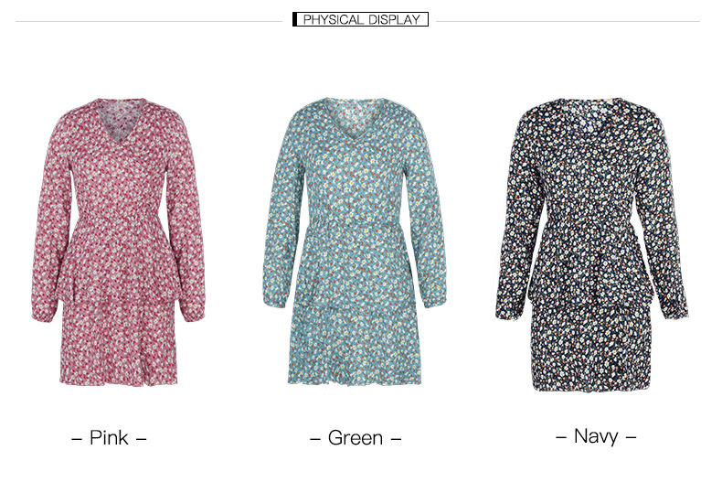 nueva tienda de ropa de otoño para mujer con cuello redondo y vestido floral dulce NSKA200
