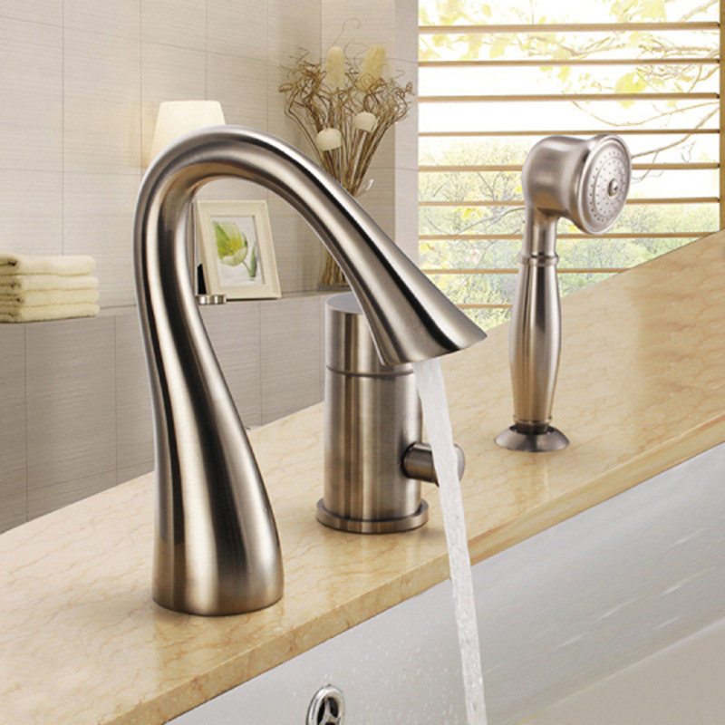 Pineapple Cross-Border Export Brushed Bathtub Three-Piece Faucet Copper Sitting Bathtub Faucet Three-Piece Hot and Cold Water Set Pineapple Cross-Border Export Brushed Bathtub Three-Piece Faucet Copper Sitting Bathtub Faucet Three-Piece Hot and Cold Water Set