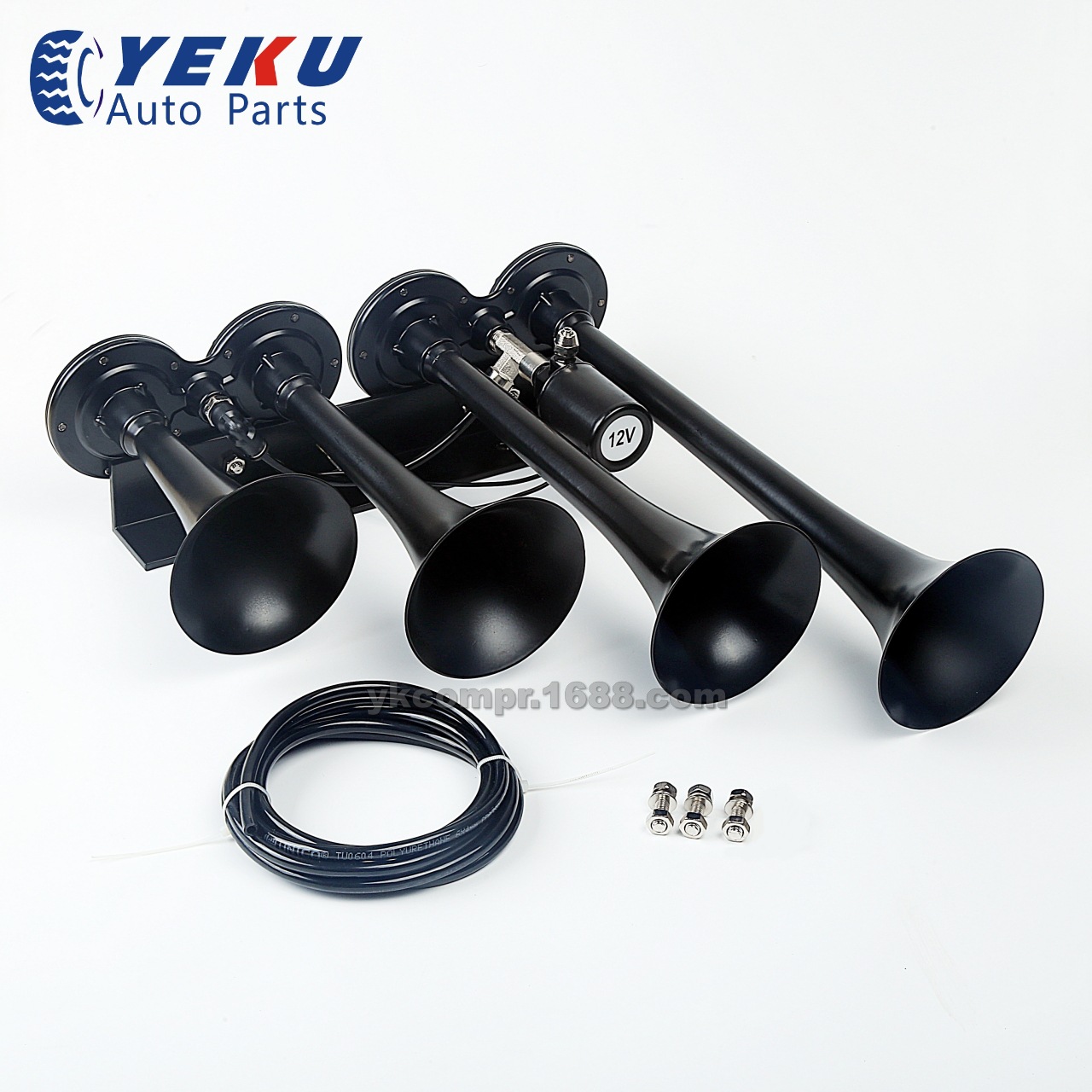 12V单直排4管黑色电控气喇叭货车卡车轿车改装超响