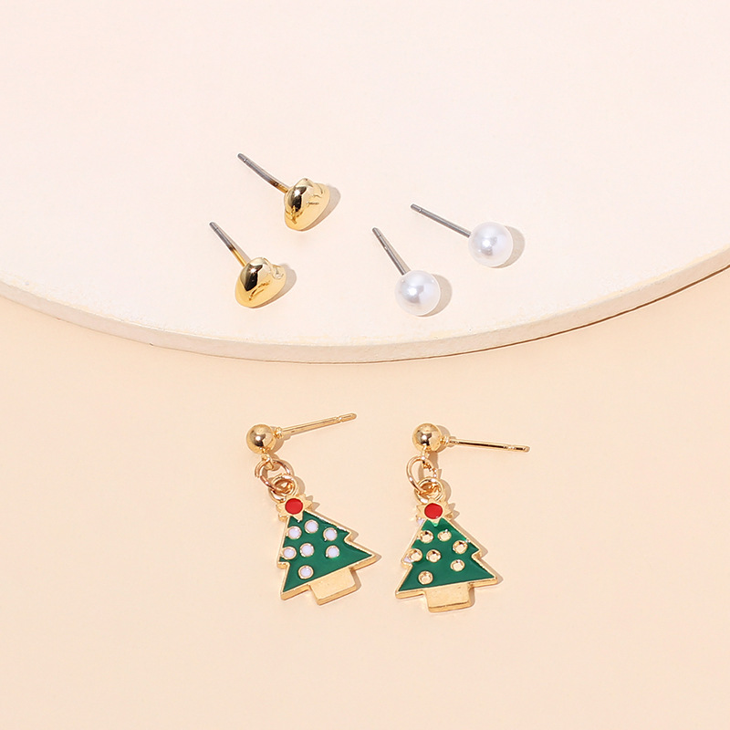6g Weight Earrings Classification Wedding, Travel, Birthday, Festival Occasion Women'S Gender Cute Cartoon Zircon Christmas Pearl Earrings Set 8
