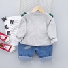 Autumn cartoon set, scarf, denim shirt, 2021 collection, Korean style, long sleeve