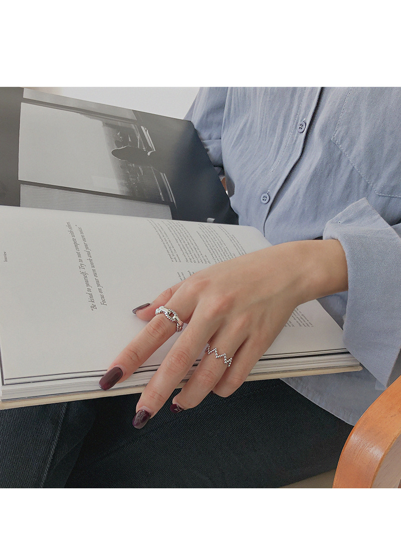 Korean S925 sterling silver twist chain open ring