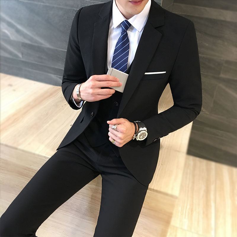 Men's clothing men's groom's suit three piece Korean style slim casual work suit suit men's clothing_voghion.com