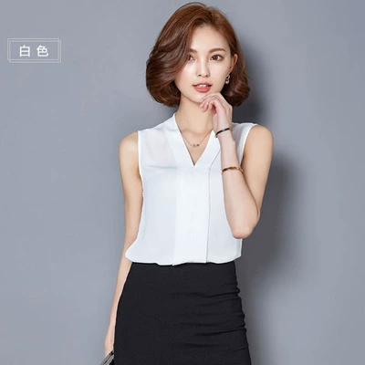 Летняя шифоновая рубашка для женщин без рукавов с v-образным вырезом, большие размеры, утягивающий вид, универсальная женская верхняя рубашка, прямая продажа с фабрики