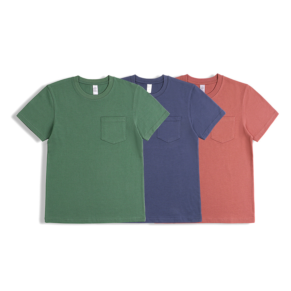 270g American style Retro Ami Khaki solar system Cotton T-shirts pocket tee Basic paragraph Base coat Short sleeved T-shirt