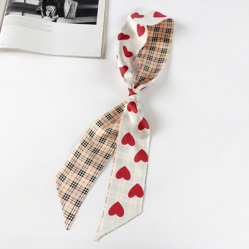 Tape lattice love printing Europe and America Silk scarf Versatile Trend silk ribbon lady Scarf scarf