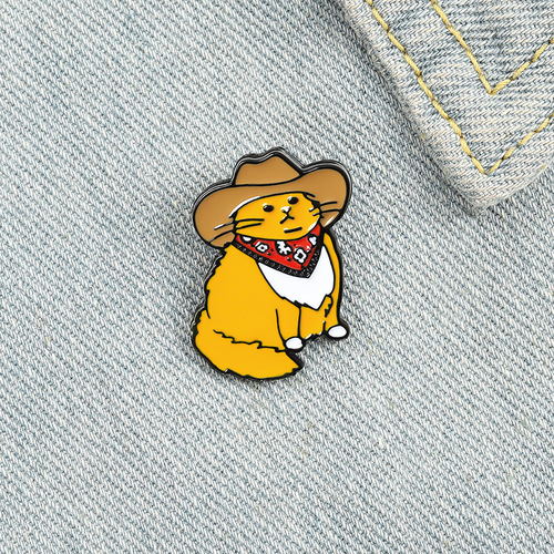 European and American cartoon creative cute western cowboy cat style brooch cute little yellow cat clothing paint badge