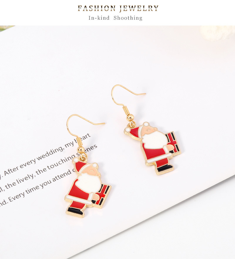 Christmas Ear Hooks Fashion Cartoon Alloy Painting Oil Santa Claus Earrings Wholesale display picture 6