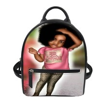 女士雙肩包背包非洲女孩黑色藝術迷你背包PU皮革單肩包女包裝飾包