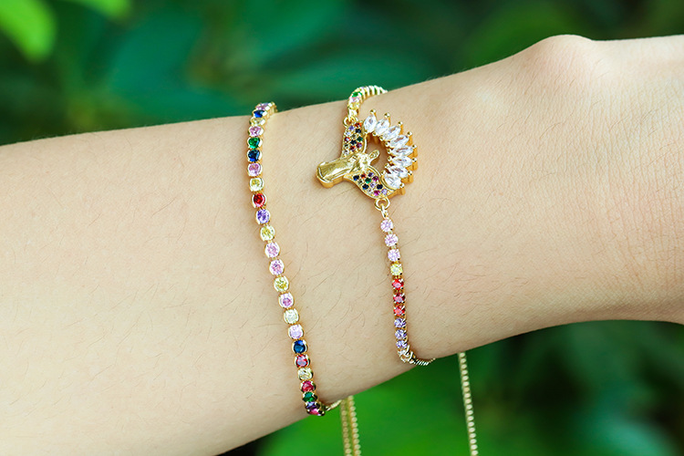 10g Weight Bracelets Classification Anniversary, Business, Travel Occasion Copper Material Geometric Pattern Women'S Gender Fashion Style Fashion Rainbow Zircon Geometric Pull-out Bracelet 1