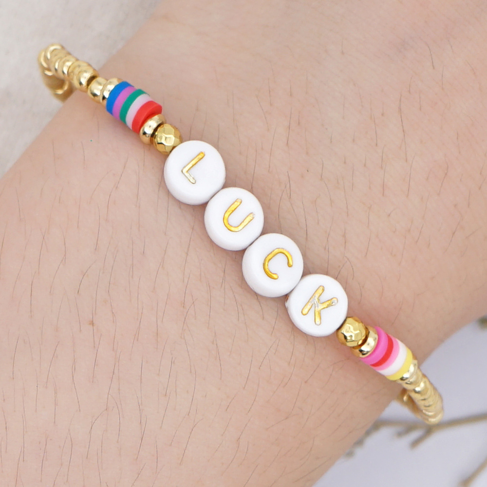 Bohemian Color 4mm Soft Ceramic Beaded Love Letter Bracelet display picture 14