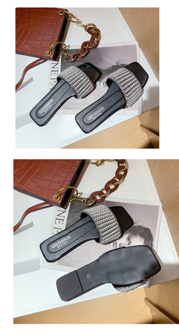 Sandalias planas con perlas mujer chanclas de verano playa_voghion.com