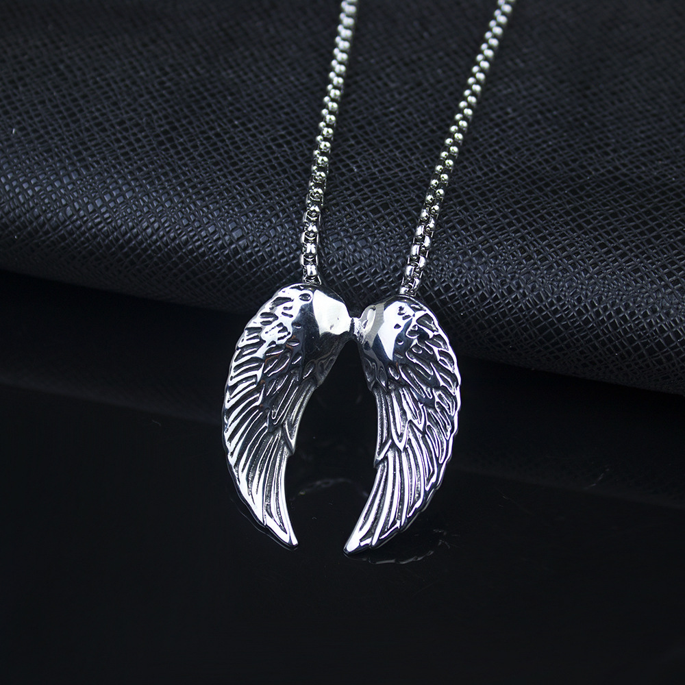 Ciondolo in titanio con piuma d'angelo per uomo e donna, collana con ali personalizzate in acciaio inossidabile, gioielli abbinati_voghion.com