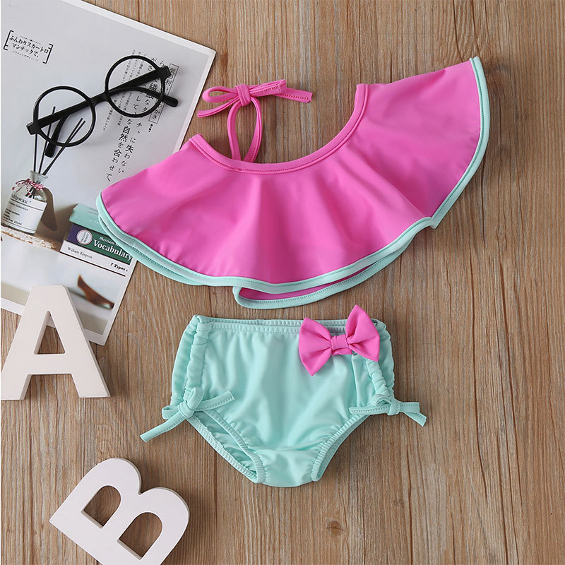 New Fashion Single Schultergurt Lotus Leaf Collar Kinder Beach Badeanzug display picture 2