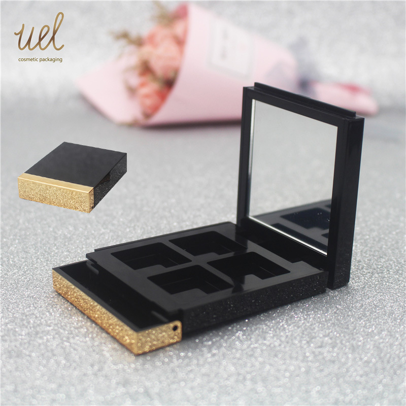 Wholesale spot Mirror Flip 4 color eye shadow box package material bright black square four color eye shadow plate