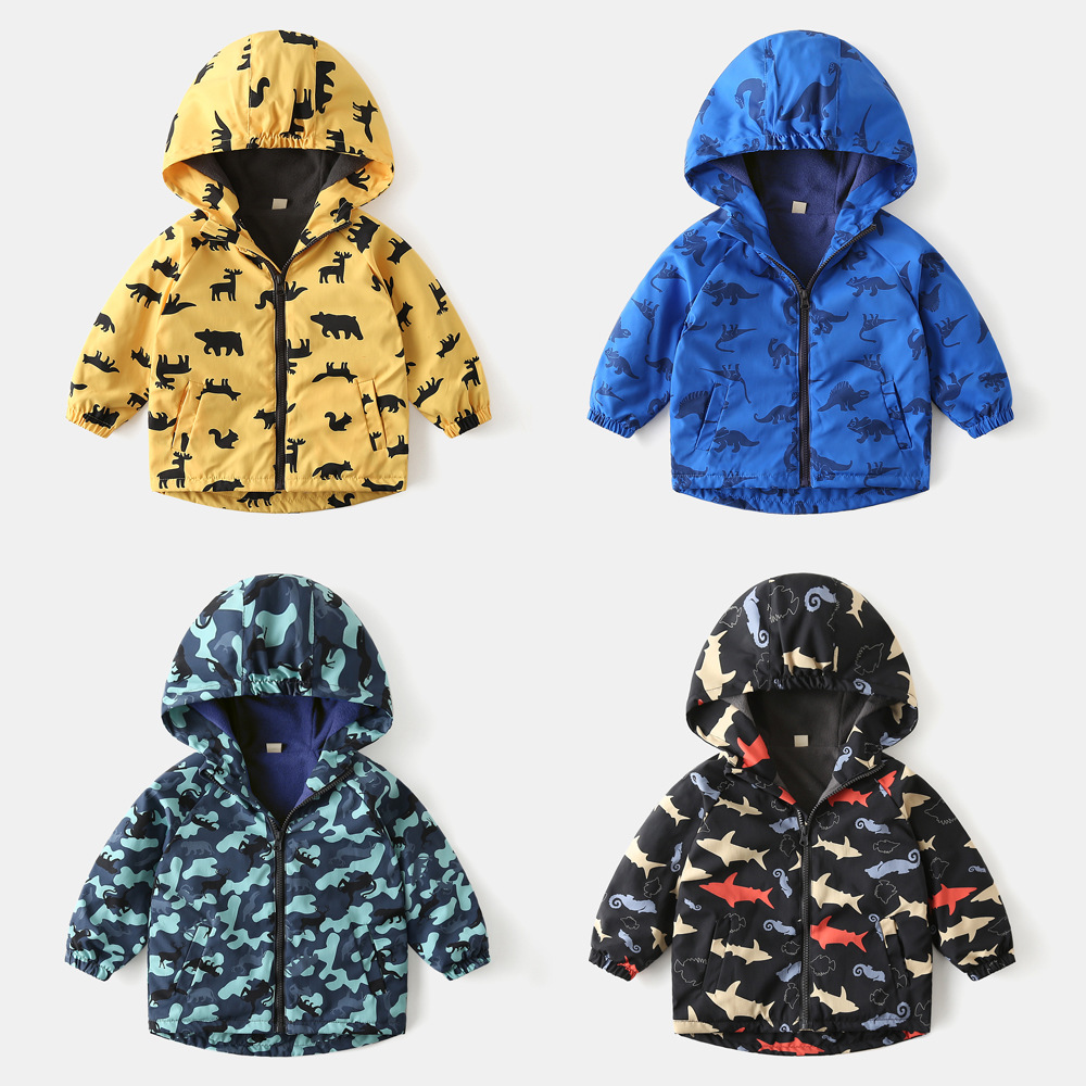 Demi-season cartoon fleece trench coat for boys