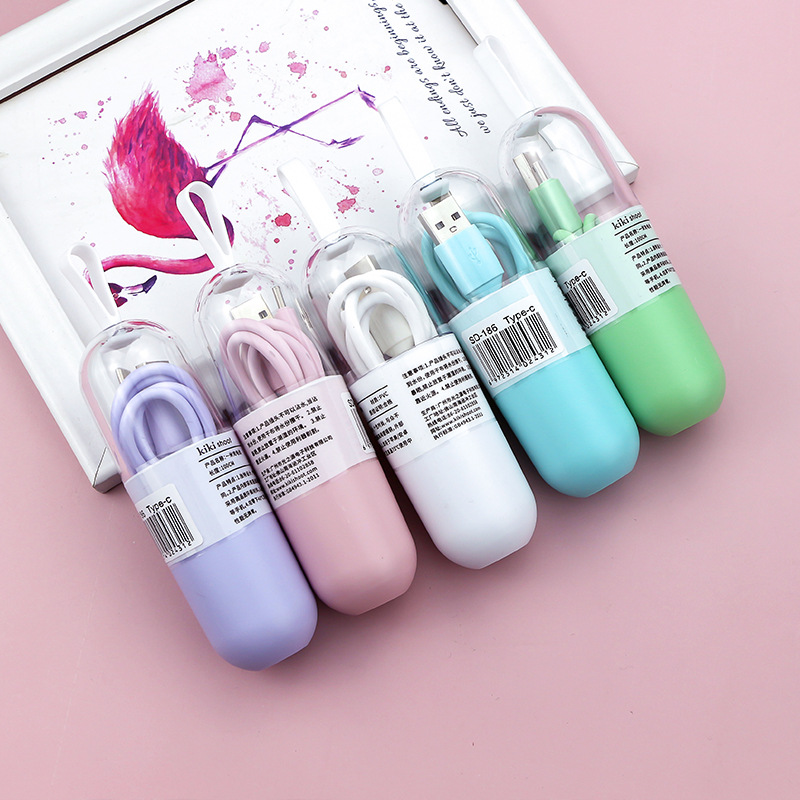 PVC Colorful Capsule Data Suitable for Apple, Android, Huawei Type-C 1m Charging Cable_voghion.com