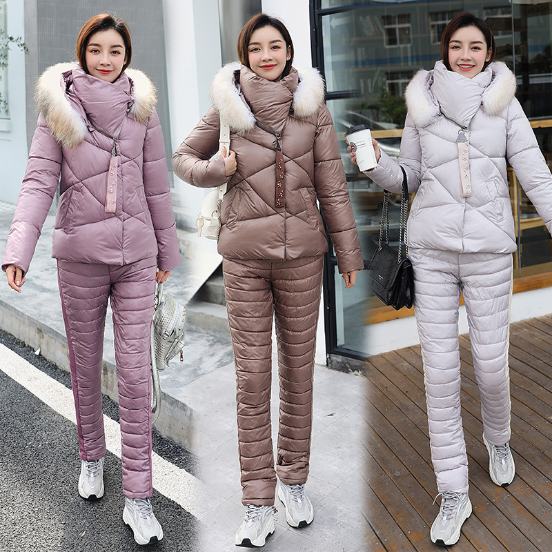 Women's Clothing Winter New Thickened Cotton Cotton Coat Women's Suit Large Fur Collar Two piece Cotton Coat Women's Ski Suit_voghion.com