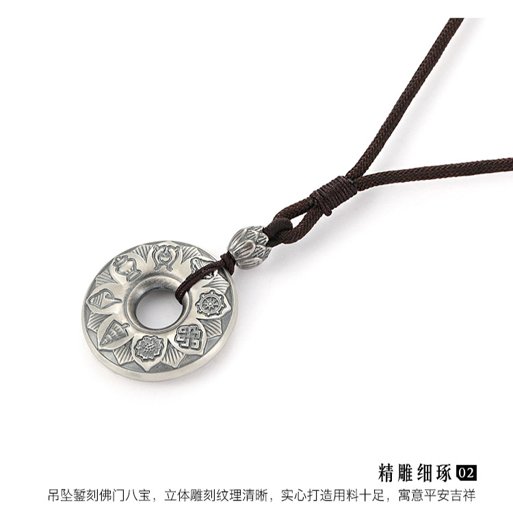PAPPAS 진실의 6 단어 8 가지 보물 8 가지 상서로운 평화 버클 심장 SUTRA 복고풍 남성과 여성 펜던트 목걸이 직접 도매