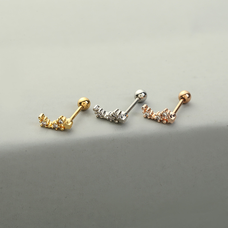 Fashion Moon Copper Ear Studs Inlay Zircon Copper Earrings 1 Piece