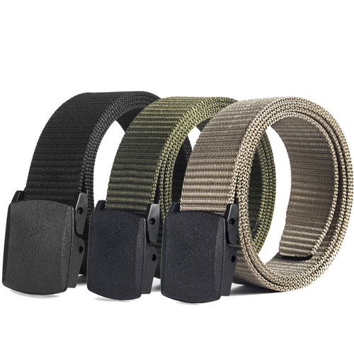 Plastic buckle tactical canvas belt, nylon outdoor military training unisex outer belt, metal-free security belt