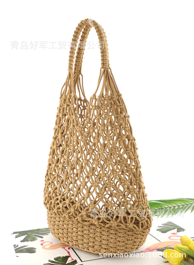 Retro Hollow Straw Woven Solid Color Bucket Bag Wholesale Nihaojewelry display picture 4