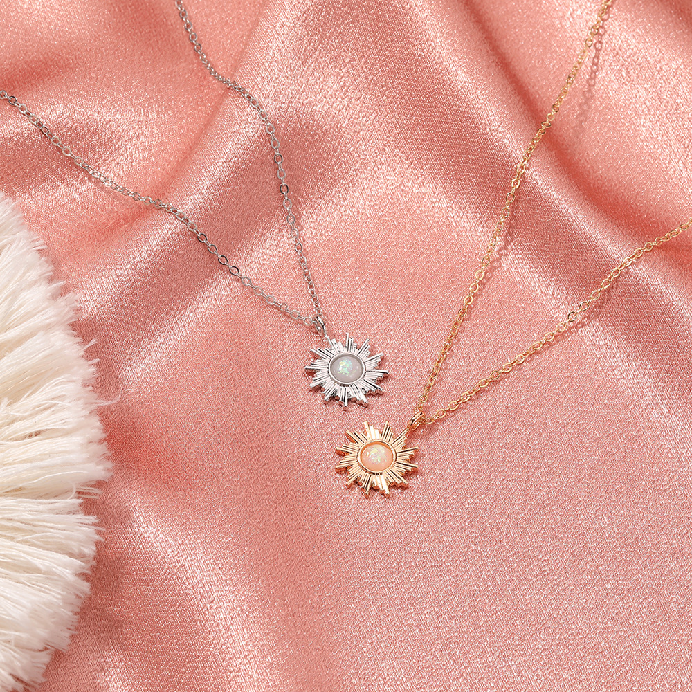simple opal sun flower pendant necklace