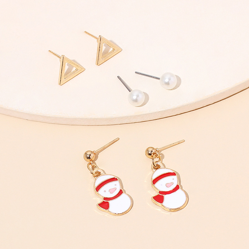 6g Weight Earrings Classification Wedding, Travel, Birthday, Festival Occasion Women'S Gender Cute Cartoon Zircon Christmas Pearl Earrings Set 3