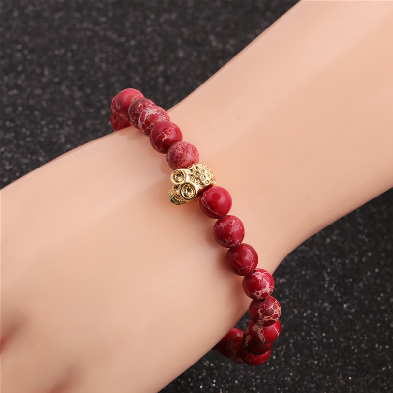 Hot-selling Fashion Halloween Jewelry 8mm Emperor Stone Skull Bracelet display picture 1