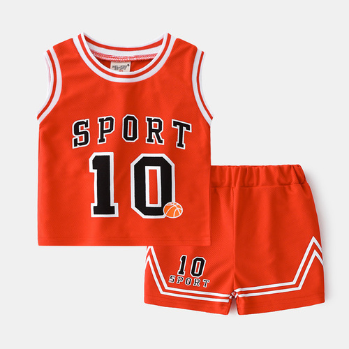 Children's summer shorts set, new summer thin mesh mesh boys' sports sleeveless baby basketball outfit