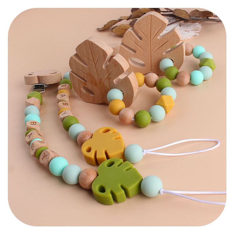 Baby Beech chupete clip Beech Leaf Toy teether nombre del bebé personalizable silicona hoja chupete cadena