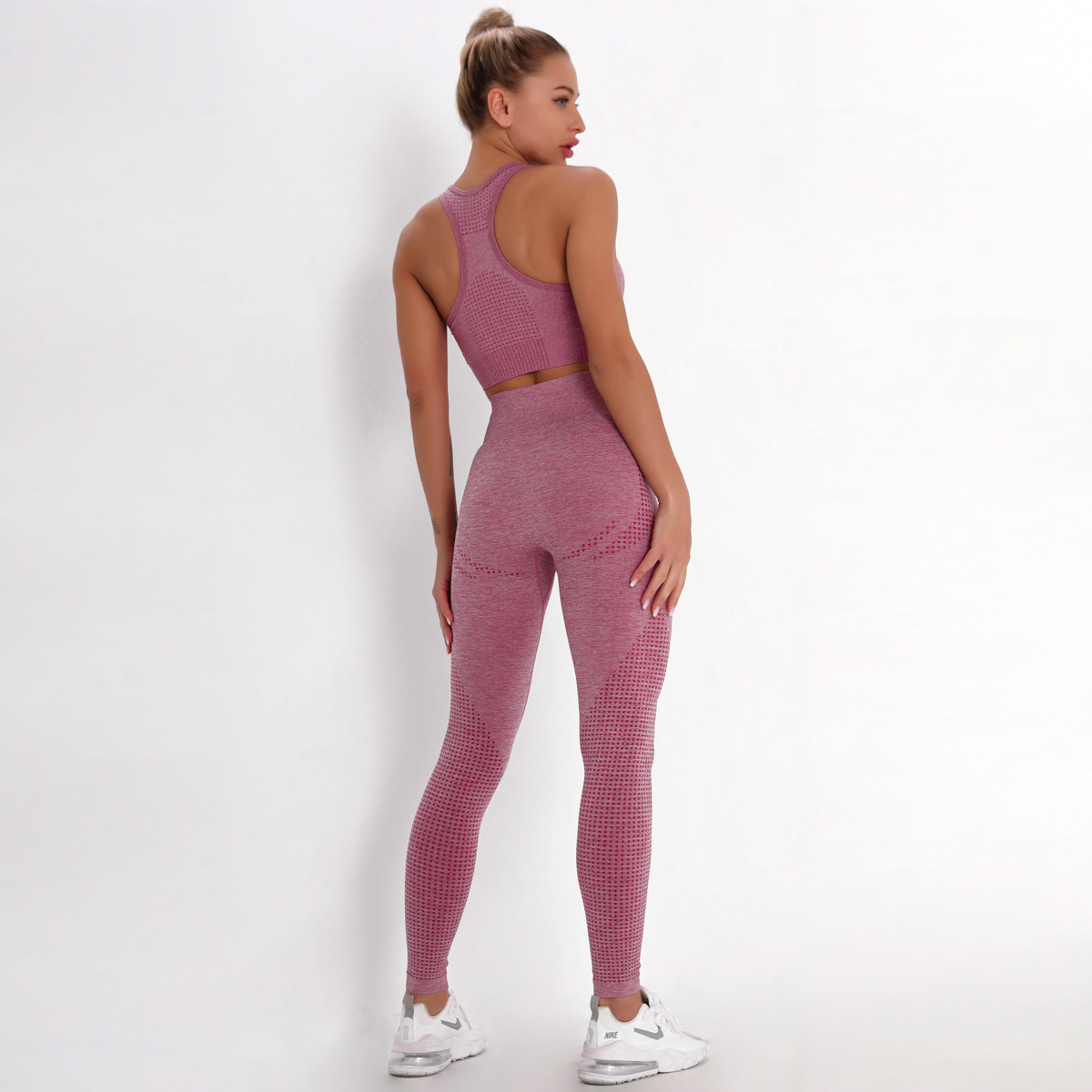 seamless knitted tight-fitting dot jacquard sports suit  NSLX9011