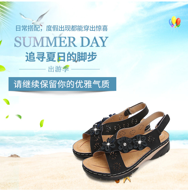 Cross-border best-selling women's sandals, 2021 new summer flower-patterned women's sandals from Europe and America, direct sales from foreign trade women's shoes manufacturer full figure