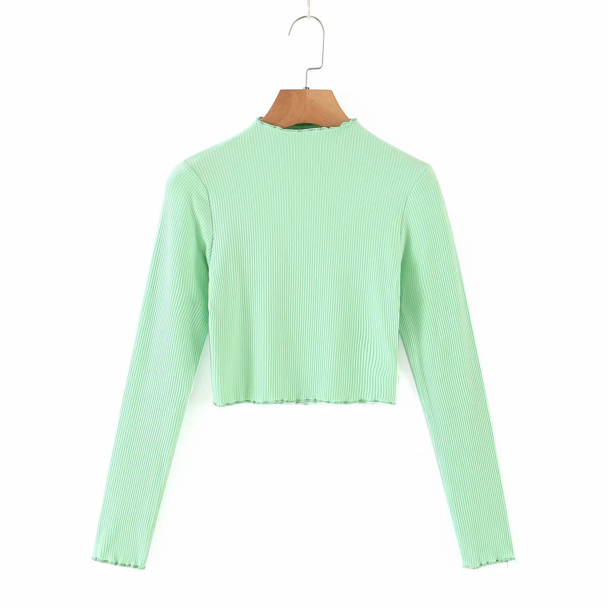 Ice Cream Color Long Sleeve Threaded Cotton Knit T-shirt  NSAM7563