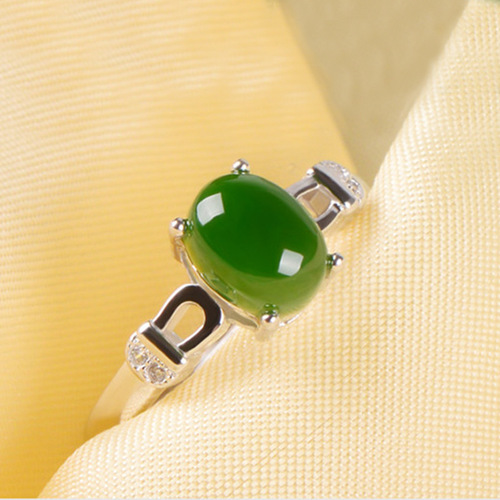 Cross-border hot-selling four-prong emerald ring, platinum-plated chrysoprase live diamond ring, cross-border emerald ring wholesale