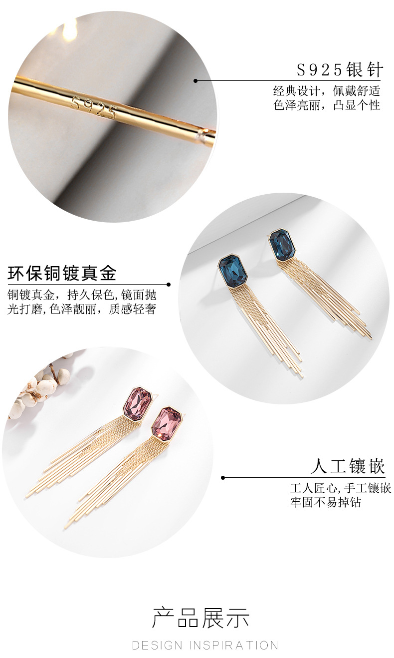 Fashion Tassels Show Face Earrings 925 Silver Needle Crystal Long Earrings Wholesale Nihaojewelry display picture 4