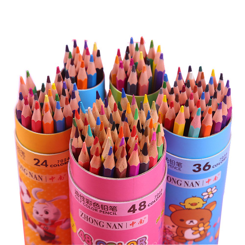 Lead-free toxic environmentally friendly oil-based colored pencils 48 colors student painting stationery children's wooden log barrel pencils