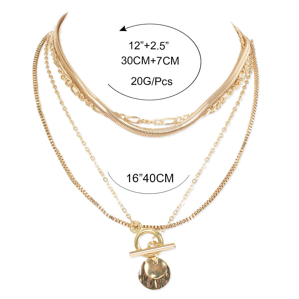 Alloy Round Pendant Multi-layer Necklace Retro Simple Necklace Wholesale display picture 1