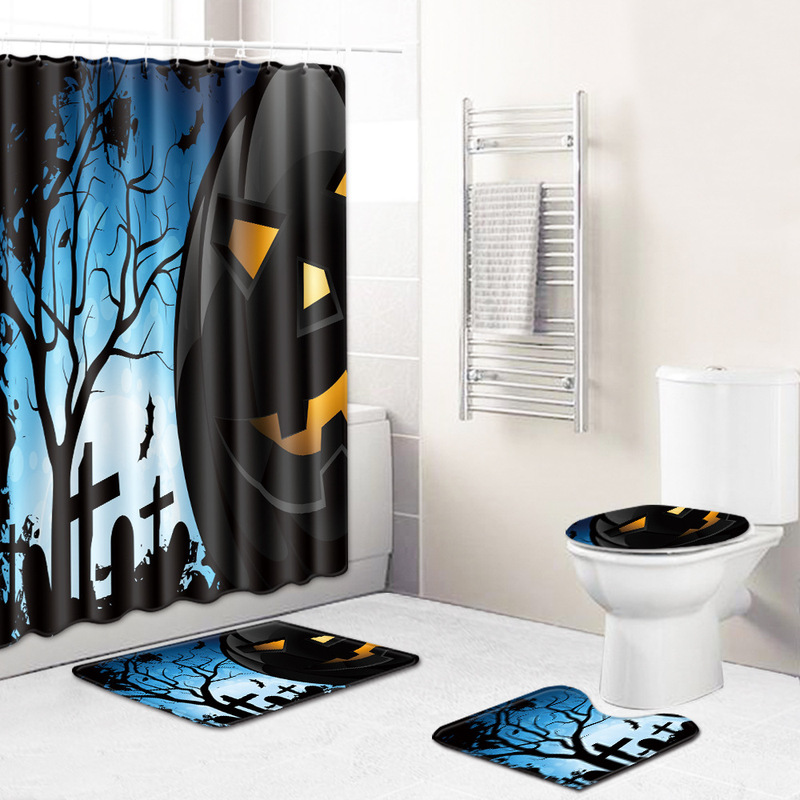 AliExpress hot Halloween bathroom four-piece shower curtain bath towel living room carpet mat tapestry a batch of generation