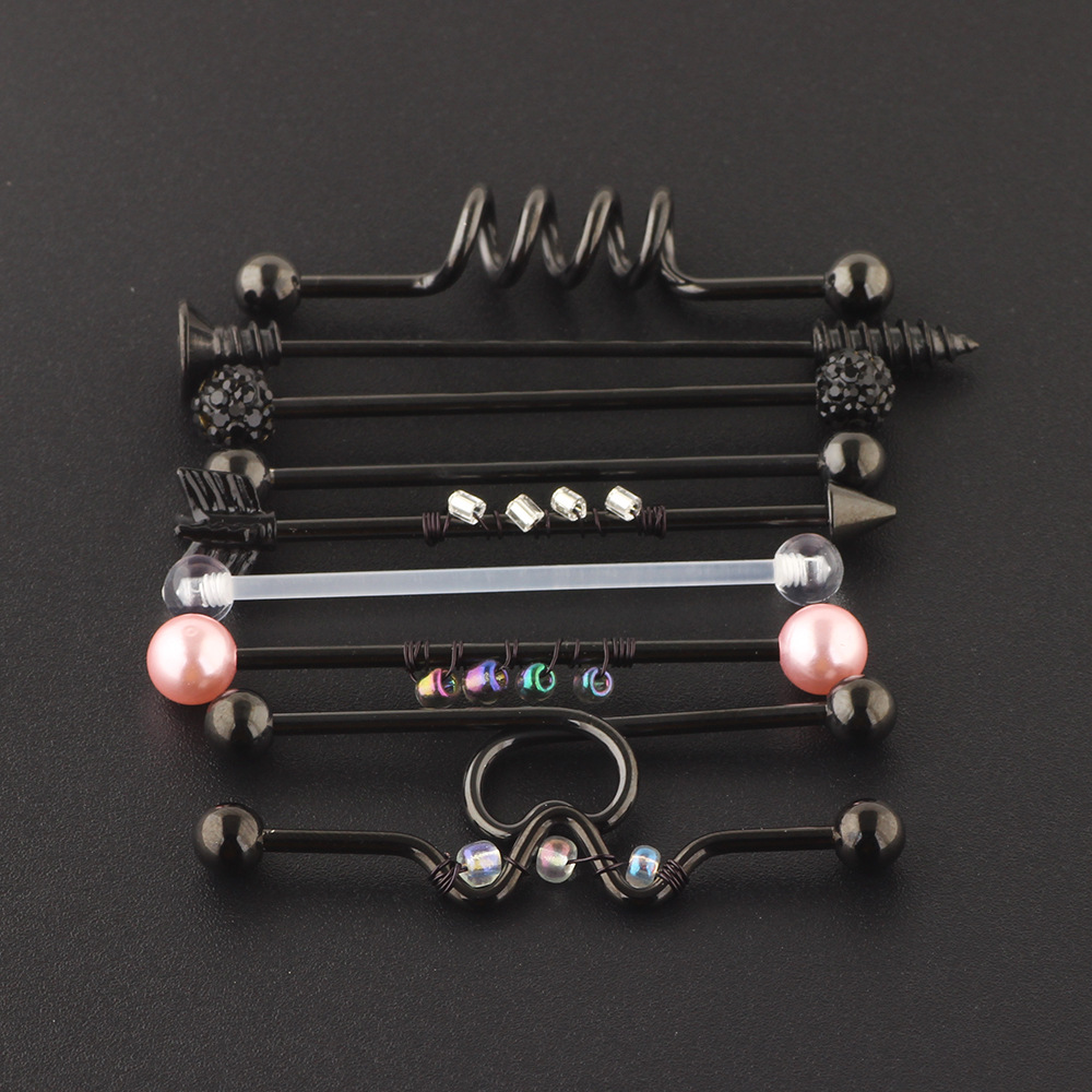 9-Piece Industrial Ear Piercing Set Stainless Steel Ear Studs and Long Rod Jewelry detail image 9