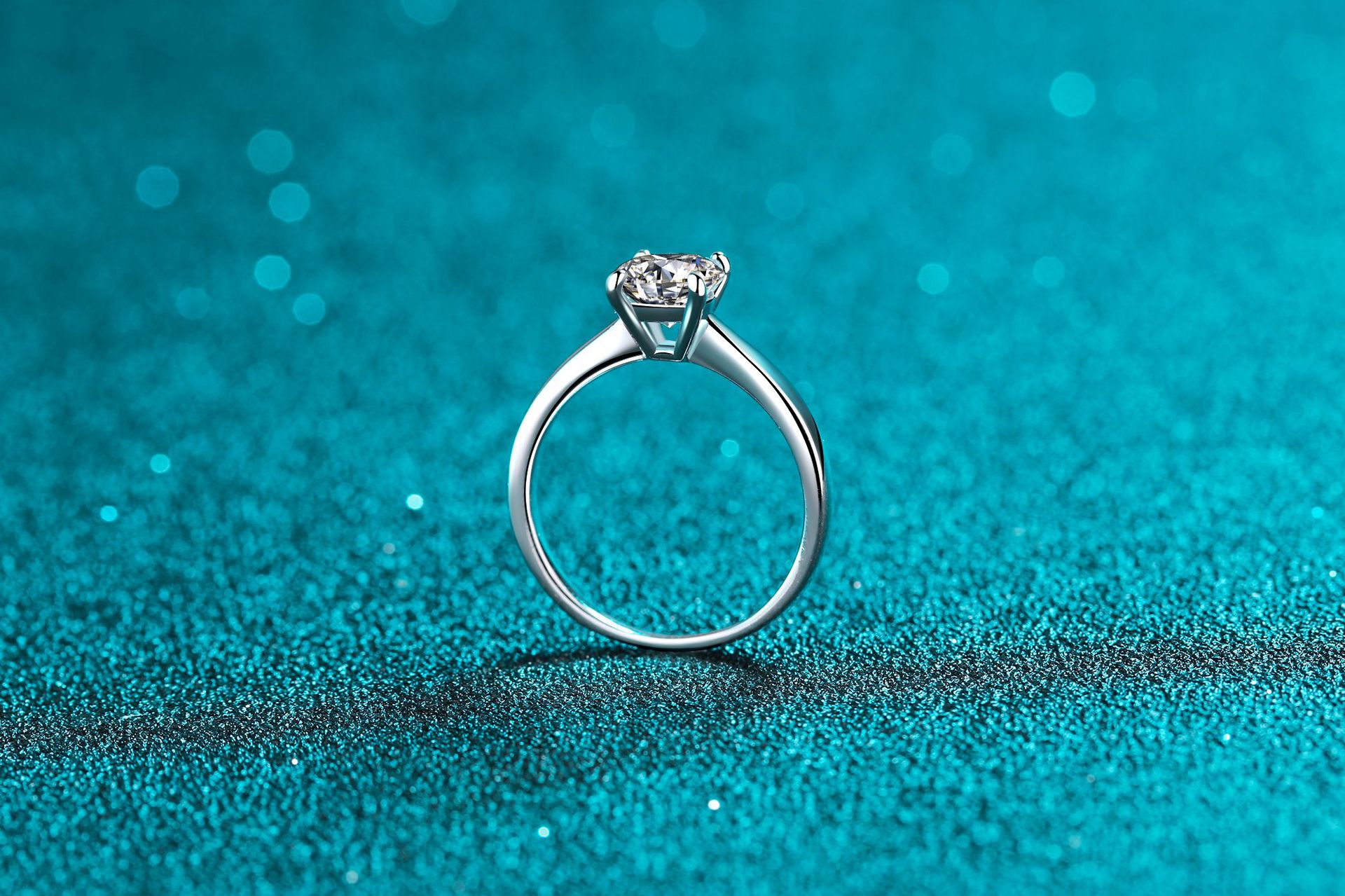 Round Pattern 925 Sterling Silver Moissanite Zircon Round Rings